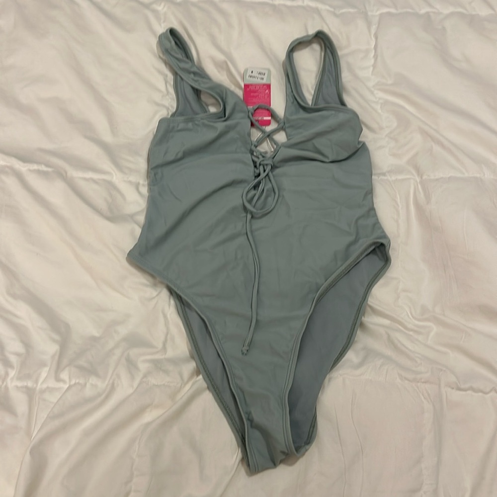 Brand new teal lace front one piece bathing suit